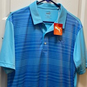 PUMA Men's Striped Aqua Polo Shirt